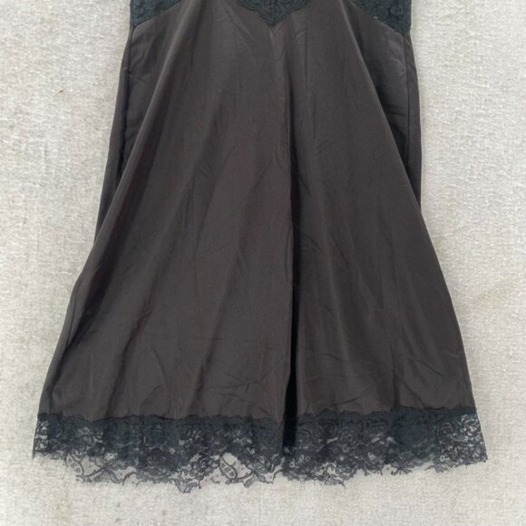 Vintage Vanity Fair Nightgown Size 36 Nylon Sexy Lace Black Brown Slip Dress - Picture 4 of 11